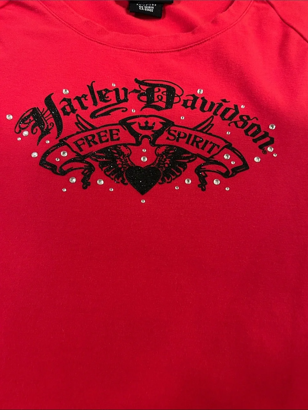 Vintage Harley-Davidson Red Short Sleeve Side-Lace Graphic Tee - Picture 5 of 14